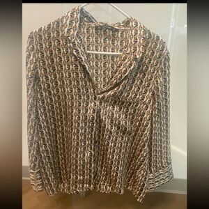 Zara Cream and Brown Boxy Button Down Shirt